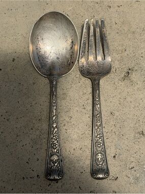 Windsor Rose by Watson - Sterling Silver - Baby Fork And Spoon  4 1/8"